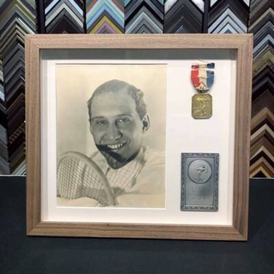 framing keepsakes of father - old photo and tennis medals