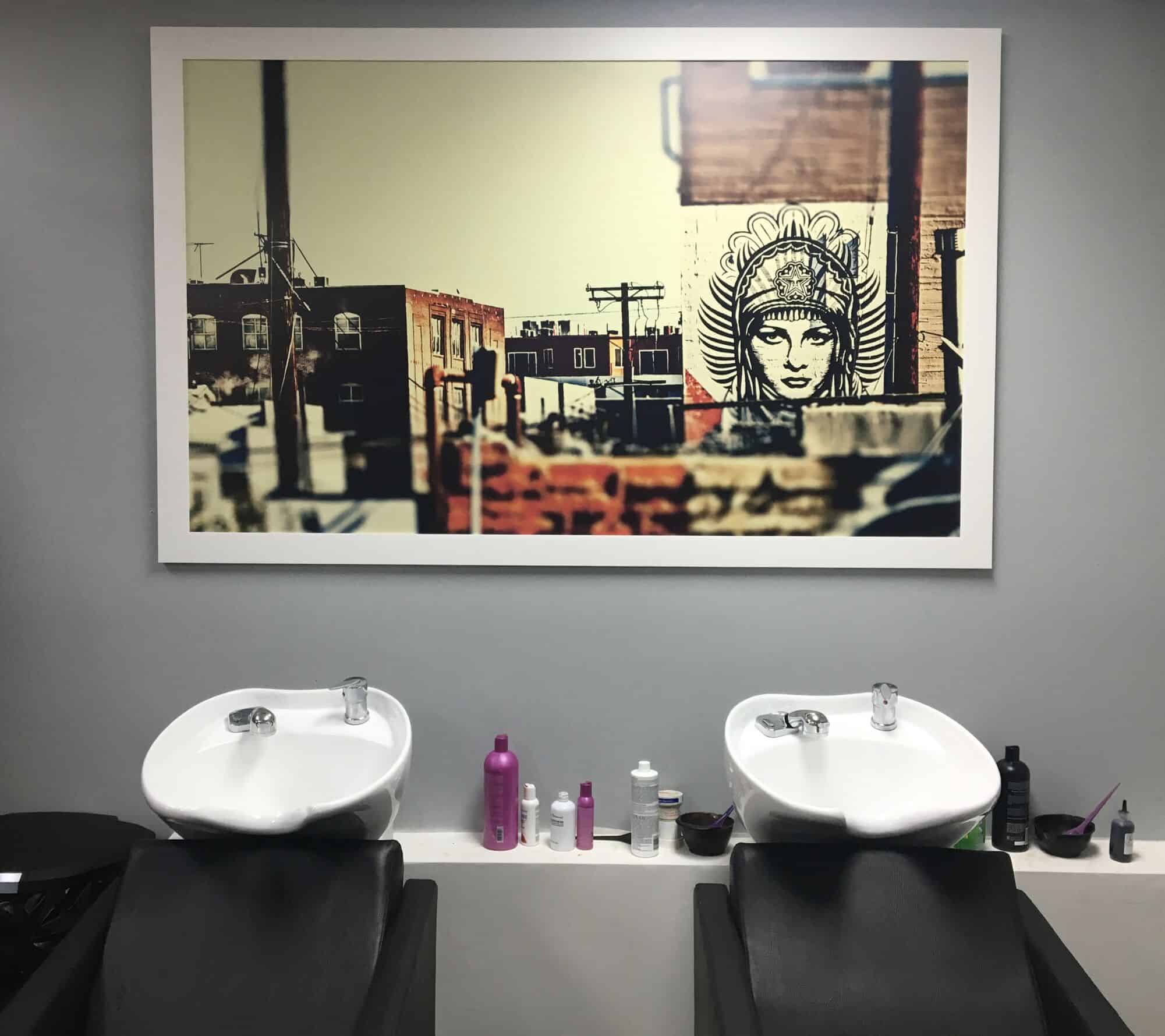 art consulting, art sourcing, custom framing for hair salon/barber shop
